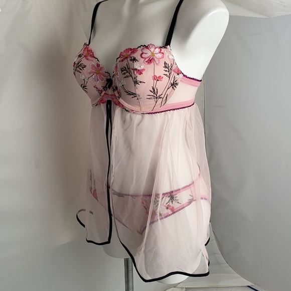 Victoria’s Secret light pink and black babydoll 36C snd satin panty L - Picture 2 of 16